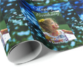 ブルーグリーングリッターフォト子供の誕生日モダン錆 ラッピングペーパー (ロールコーナー)