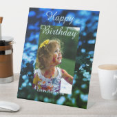 ブルーグリーングリッターフォト子供の誕生日モダン錆 台座サイン (インサイチュ)