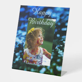 ブルーグリーングリッターフォト子供の誕生日モダン錆 台座サイン