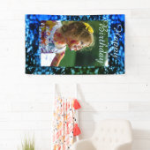 ブルーグリーングリッターフォト子供の誕生日モダン錆 横断幕 (インサイチュ)