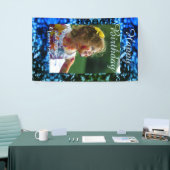 ブルーグリーングリッターフォト子供の誕生日モダン錆 横断幕 (トレードショー)