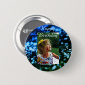 ブルーグリーングリッターフォト子供の誕生日モダン錆 缶バッジ (正面&裏面)