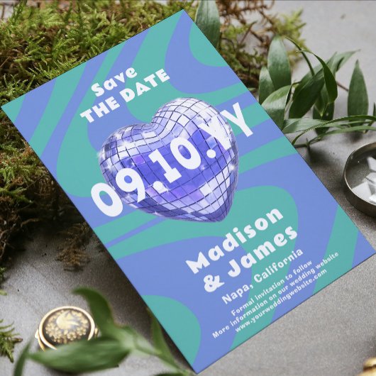 ブルーグリーングルービートレンディーモダンディスコハート写真 セーブザデート