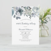 ブルーグリーングレーフローラ水カラー誕生日 招待状 (スタンド正面)