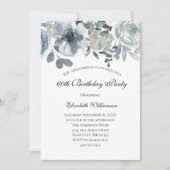 ブルーグリーングレーフローラ水カラー誕生日 招待状 (正面)