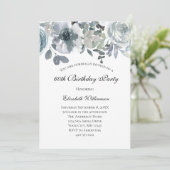 ブルーグリーングレーフローラ水カラー誕生日 招待状 (スタンド正面)