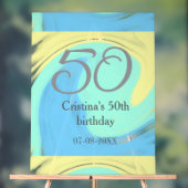 ブルーグリーングレー50th誕生日を追加する名前レトロ アクリルサイン (ニュートラル)