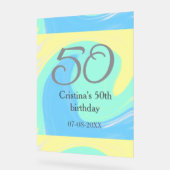 ブルーグリーングレー50th誕生日を追加する名前レトロ アクリルサイン (傾斜)