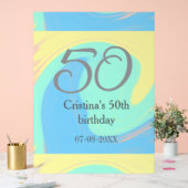 ブルーグリーングレー50th誕生日を追加する名前レトロ アクリルサイン (ウェディング)