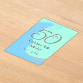 ブルーグリーングレー50th誕生日を追加する名前レトロ アクリル招待状 (レイダウン)