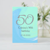 ブルーグリーングレー50th誕生日を追加する名前レトロ サンキューカード (スタンド正面)