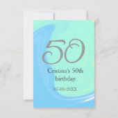 ブルーグリーングレー50th誕生日を追加する名前レトロ サンキューカード (裏面)