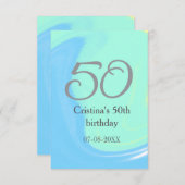 ブルーグリーングレー50th誕生日を追加する名前レトロ サンキューカード (正面/裏面)