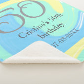 ブルーグリーングレー50th誕生日を追加する名前レトロ シェルパブランケット (3/4)