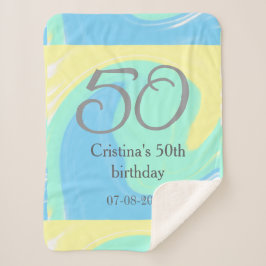 ブルーグリーングレー50th誕生日を追加する名前レトロ シェルパブランケット
