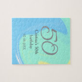 ブルーグリーングレー50th誕生日を追加する名前レトロ ジグソーパズル (横)