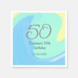 ブルーグリーングレー50th誕生日を追加する名前レトロ スタンダードカクテルナプキン