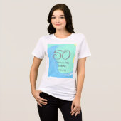 ブルーグリーングレー50th誕生日を追加する名前レトロ トライブレンドＴシャツ (正面全面)