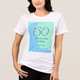 ブルーグリーングレー50th誕生日を追加する名前レトロ トライブレンドTシャツ