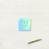 ブルーグリーングレー50th誕生日を追加する名前レトロ ポストイット (デスク上)