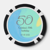 ブルーグリーングレー50th誕生日を追加する名前レトロ ポーカーチップ (裏面)
