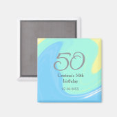 ブルーグリーングレー50th誕生日を追加する名前レトロ マグネット (正面/裏面)