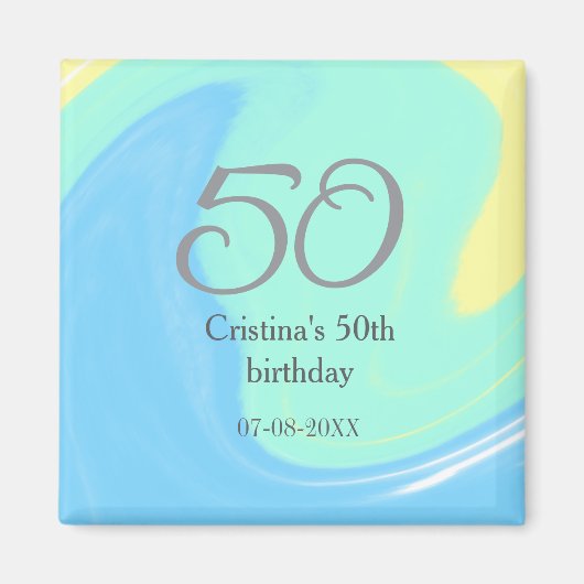 ブルーグリーングレー50th誕生日を追加する名前レトロ マグネット (正面)