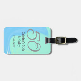 ブルーグリーングレー50th誕生日を追加する名前レトロ ラゲッジタグ