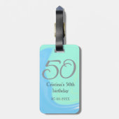 ブルーグリーングレー50th誕生日を追加する名前レトロ ラゲッジタグ (裏面縦)