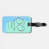 ブルーグリーングレー50th誕生日を追加する名前レトロ ラゲッジタグ (裏面横)