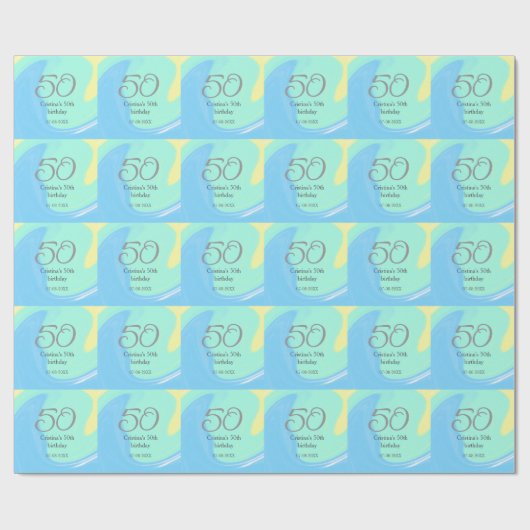 ブルーグリーングレー50th誕生日を追加する名前レトロ ラッピングペーパー (フラット)