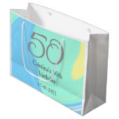 ブルーグリーングレー50th誕生日を追加する名前レトロ ラージペーパーバッグ (正面アングル)