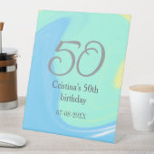 ブルーグリーングレー50th誕生日を追加する名前レトロ 台座サイン (インサイチュ)
