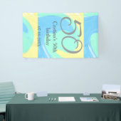 ブルーグリーングレー50th誕生日を追加する名前レトロ 横断幕 (トレードショー)