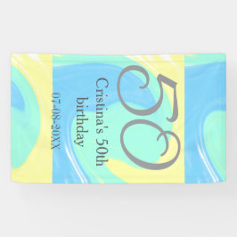 ブルーグリーングレー50th誕生日を追加する名前レトロ 横断幕