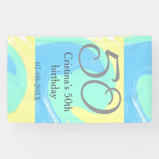 ブルーグリーングレー50th誕生日を追加する名前レトロ 横断幕 (横)