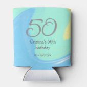 ブルーグリーングレー50th誕生日を追加する名前レトロ 缶クーラー (裏面)