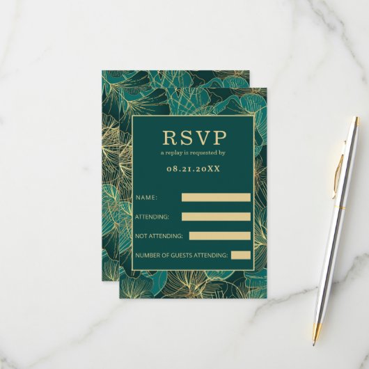 ブルーグリーンゴールデン葉ズ 出欠カード (正面/裏面インサイチュ)