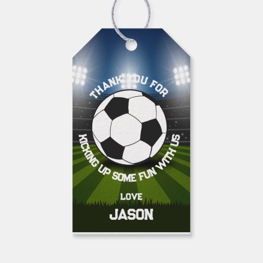 ブルーグリーンサッカースタジアムスポーツテーマ誕生日 ギフトタグ (裏面)