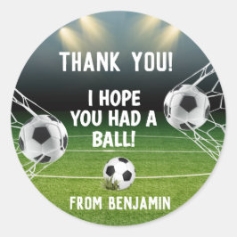 ブルーグリーンサッカースタジアムスポーツテーマ誕生日 ラウンドシール