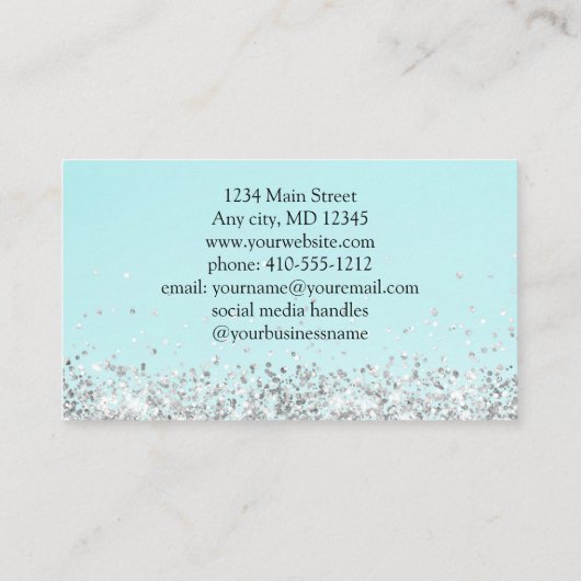 ブルーグリーンシルバーグリッターフェミニンスモールビジネス 名刺 (裏面)