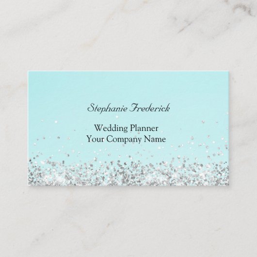 ブルーグリーンシルバーグリッターフェミニンスモールビジネス 名刺 (正面)
