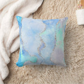 ブルーグリーンシルバーグリッター大理石スワールゲート クッション (ブランケット)