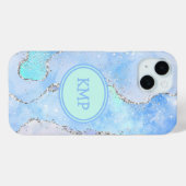 ブルーグリーンシルバーグリッター大理石スワールモノグラム Case-Mate iPhoneケース (裏面 (横))