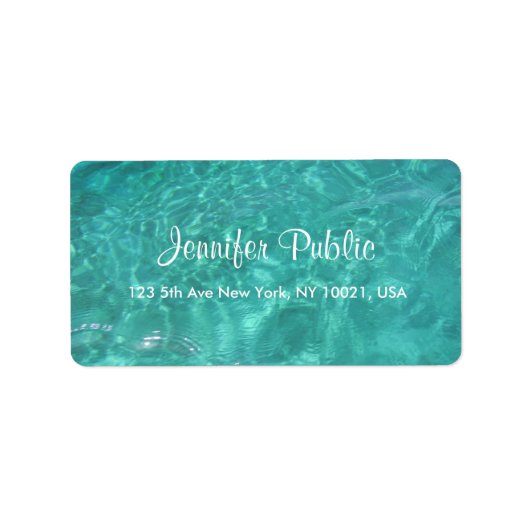 ブルーグリーンシーアクア手書きスクリプトウォーター ラベル (正面)