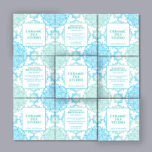 ブルーグリーンシームレスモザイクステッチパターン スクエア名刺