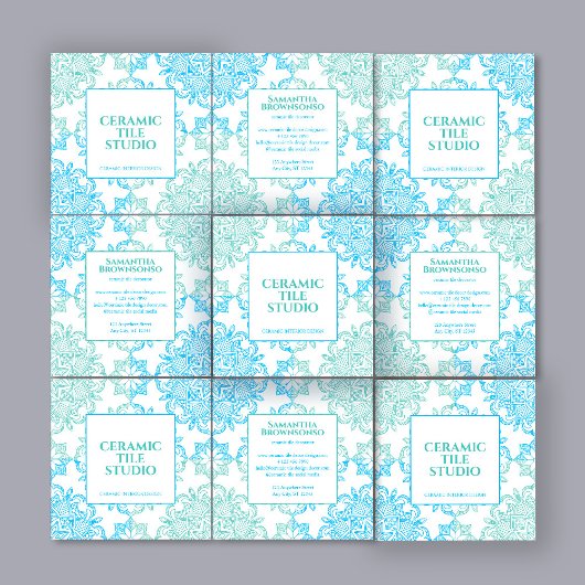 ブルーグリーンシームレスモザイクステッチパターン スクエア名刺