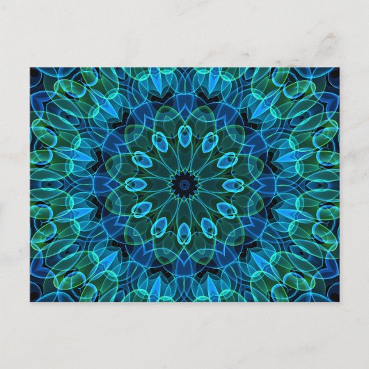 ブルーグリーンジェムズ万華鏡のように千変万化するパターン ポストカード (正面)