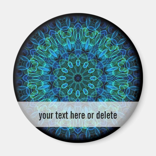 ブルーグリーンジェムズ万華鏡のように千変万化するパターン マグネット (正面)