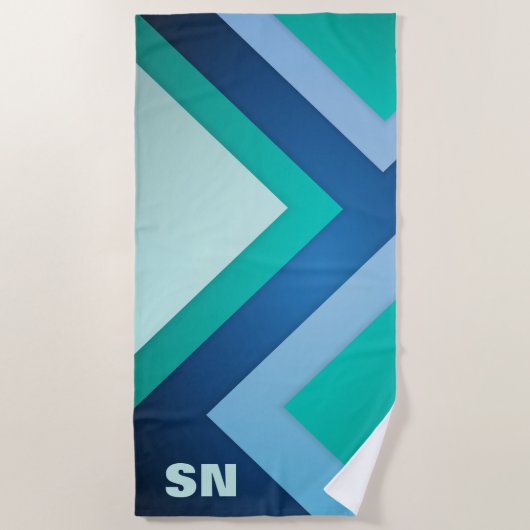 ブルーグリーンジグザグストライプビーチタオル ビーチタオル (正面)